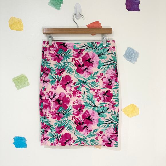 2 J.Crew Factory Pink Floral Print Pencil Skirt NWOT - Picture 1 of 4